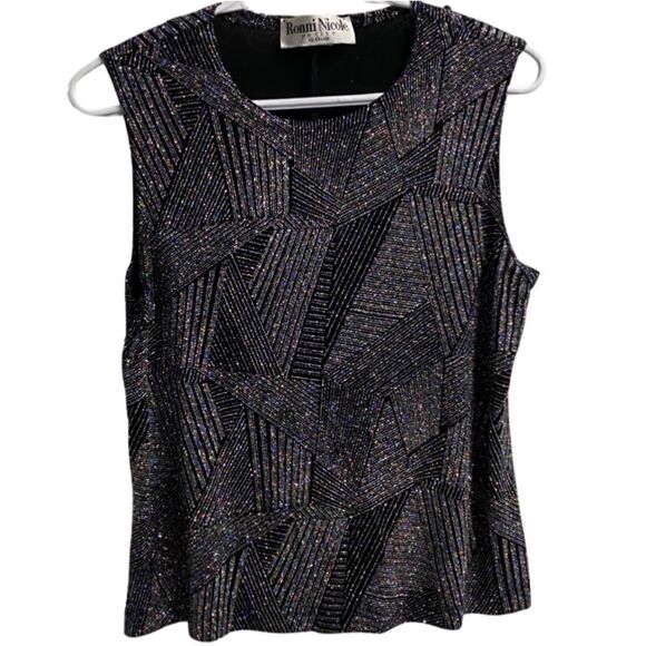 *Ronni Nicole Petite By Ouida* Black & Silver Abstract Sleeveless Blouse - Picture 1 of 4
